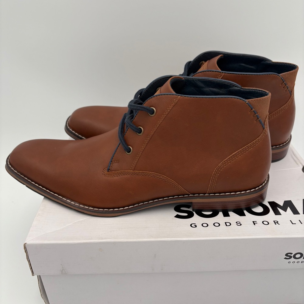 SONOMA Mens Brown Faux Leather Chukka Boots Lace Up Ankle Boots Size 13 - Picture 3 of 5